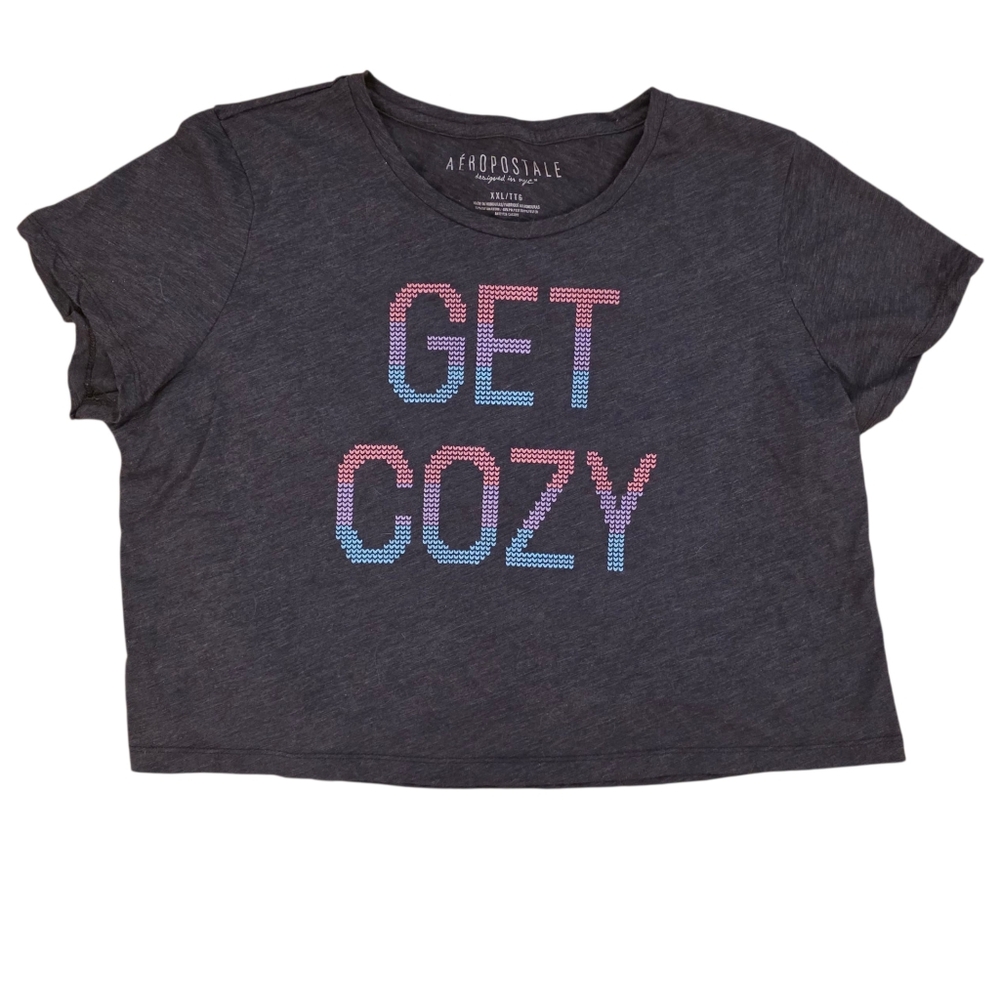 Aeropostale Charcoal Gray  'Get Cozy' Winter Cropped Tee